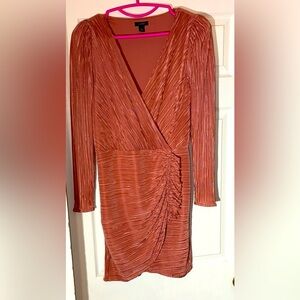Halogen Pink Bodycon Dress with Plunge Neckline and Bishop Sleeves